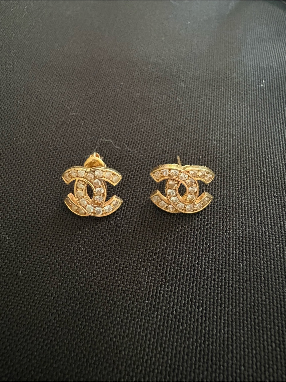 Gold Crystal Chanel Logo Stud Earrings - Designer Style